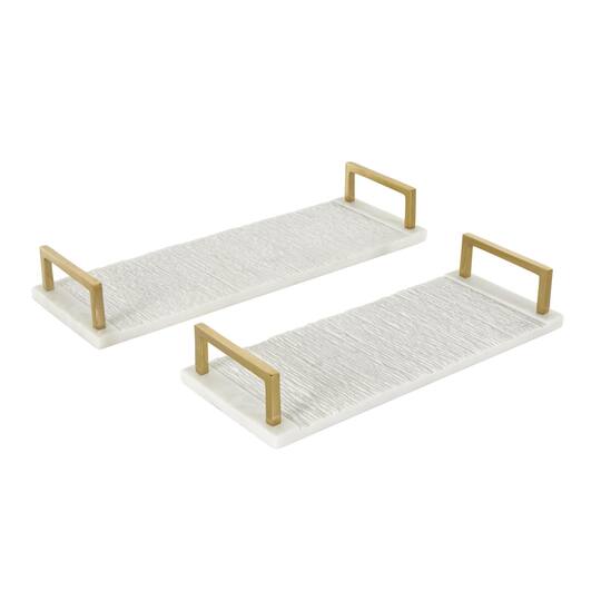 White with Gold Handles Marble Textured Tray Set